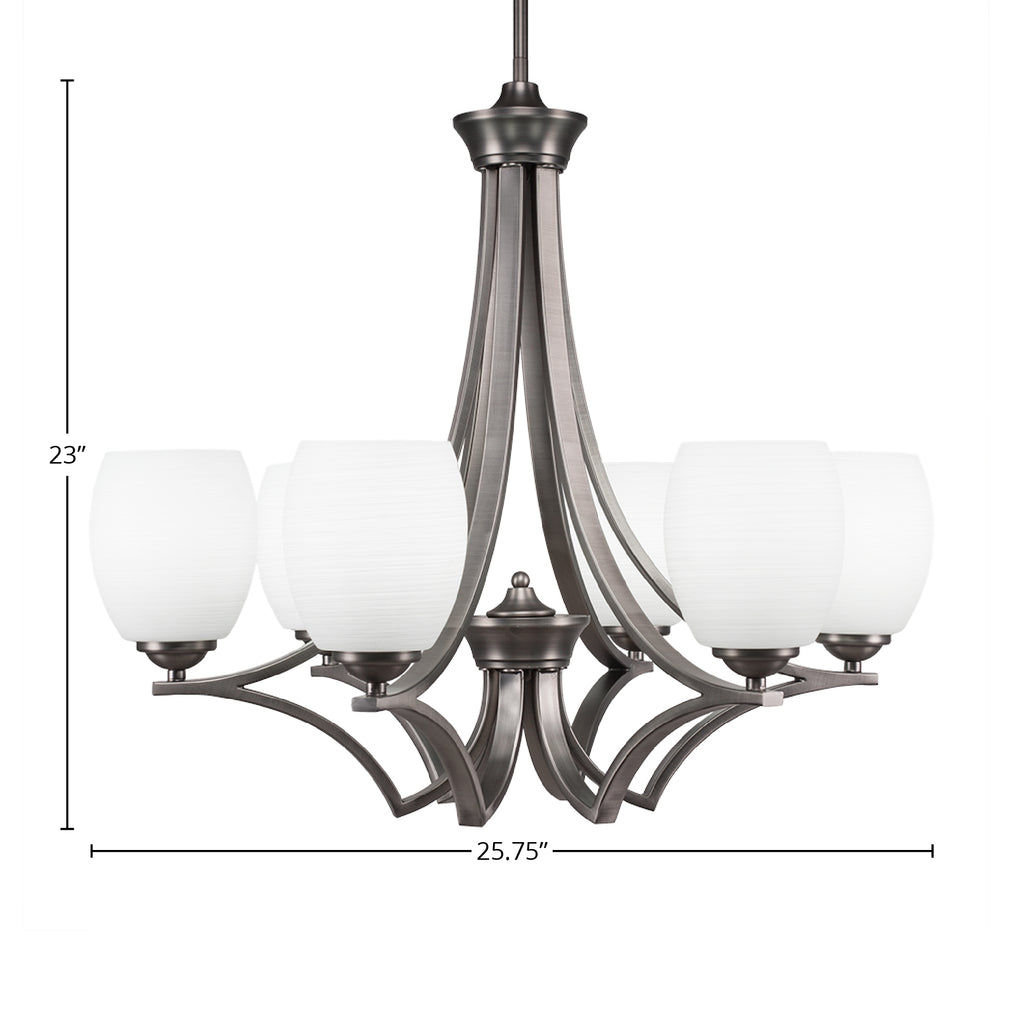 Zilo Six Light Chandelier in Graphite with 5" White Linen Shade