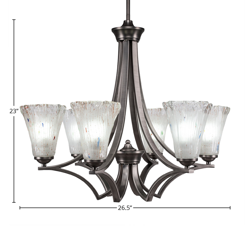 Zilo Six Light Chandelier in Graphite with 5.5" Fluted Frosted Crystal Shade