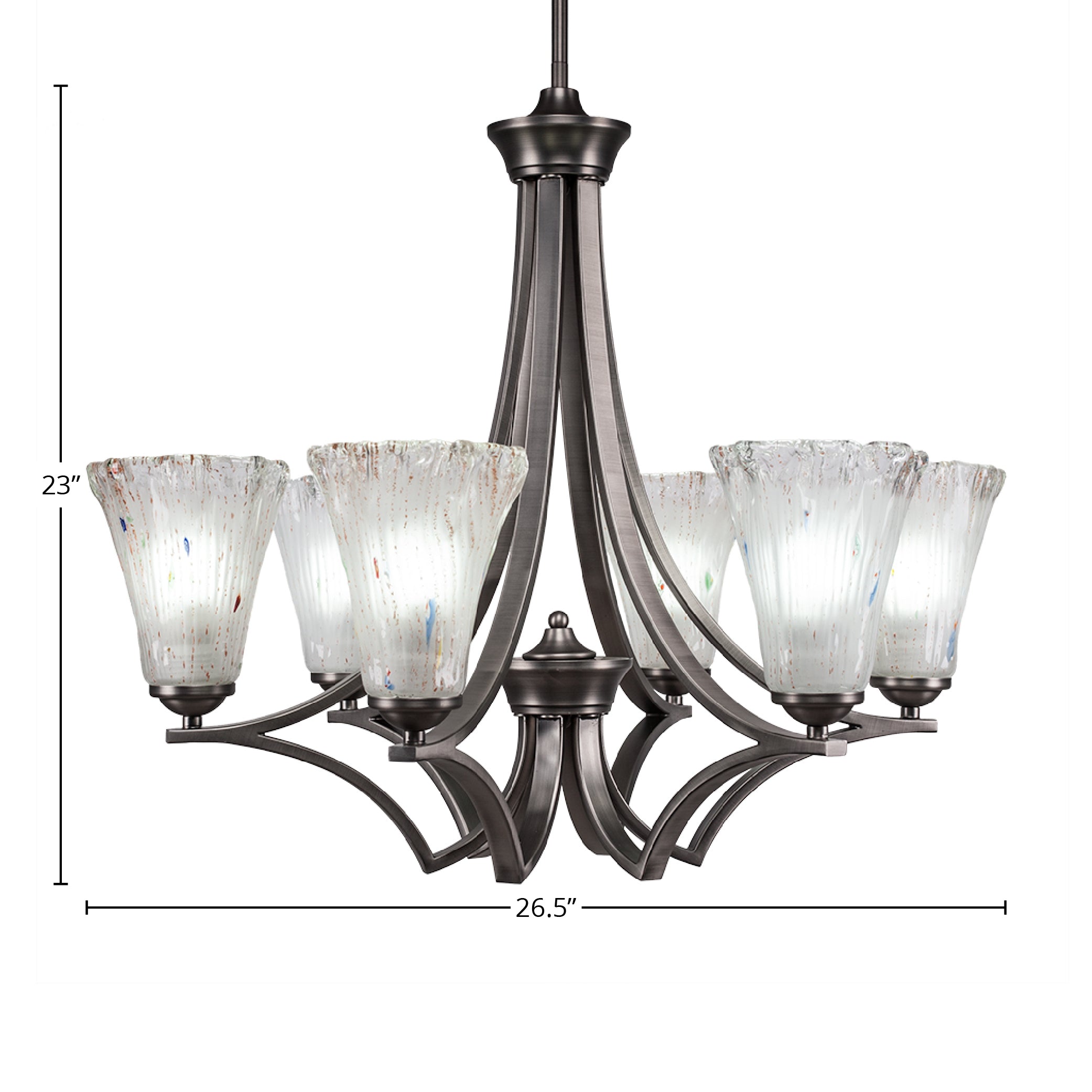 Zilo Six Light Chandelier in Graphite with 5.5" Fluted Frosted Crystal Shade