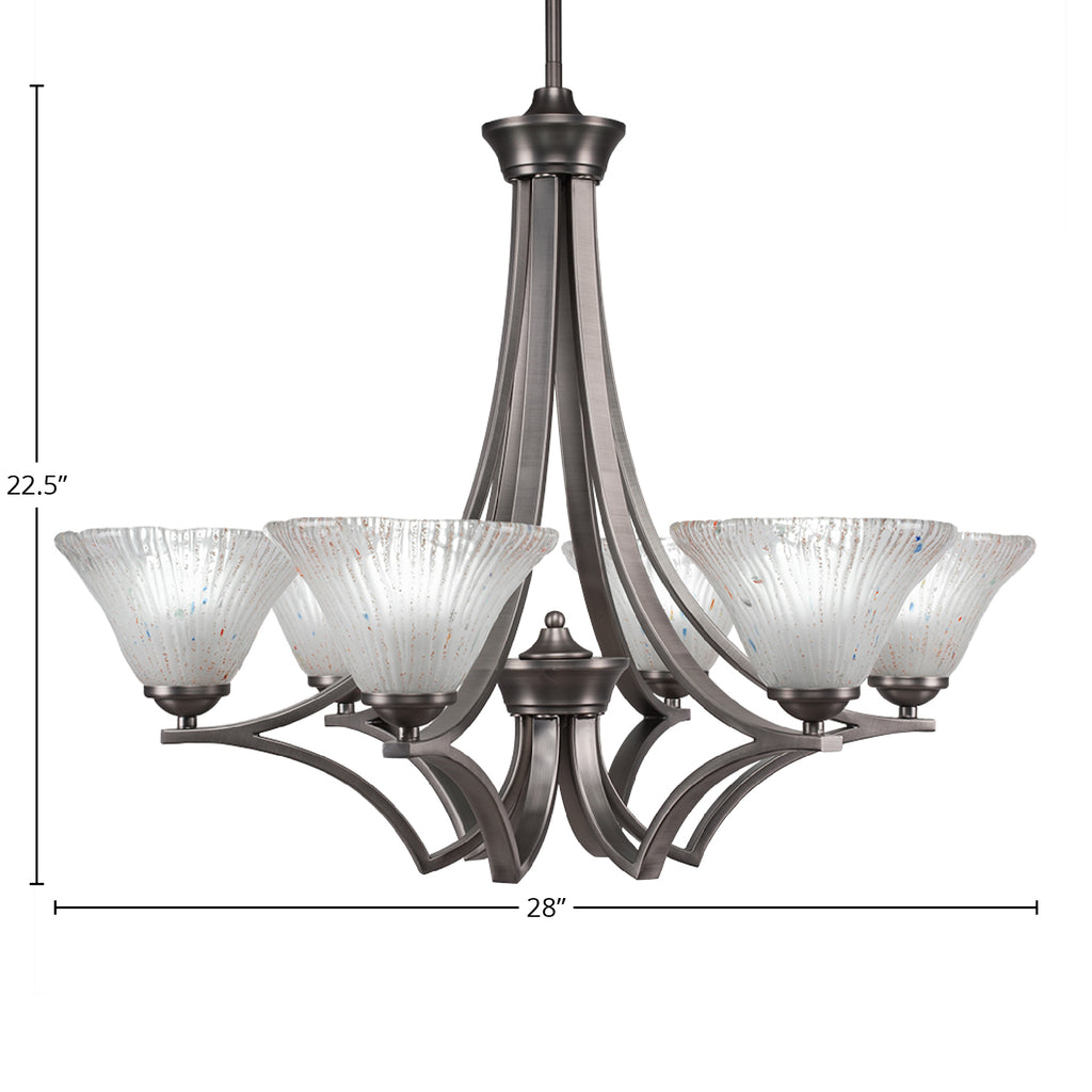 Zilo Six Light Chandelier in Graphite with 7" Frosted Crystal Shade