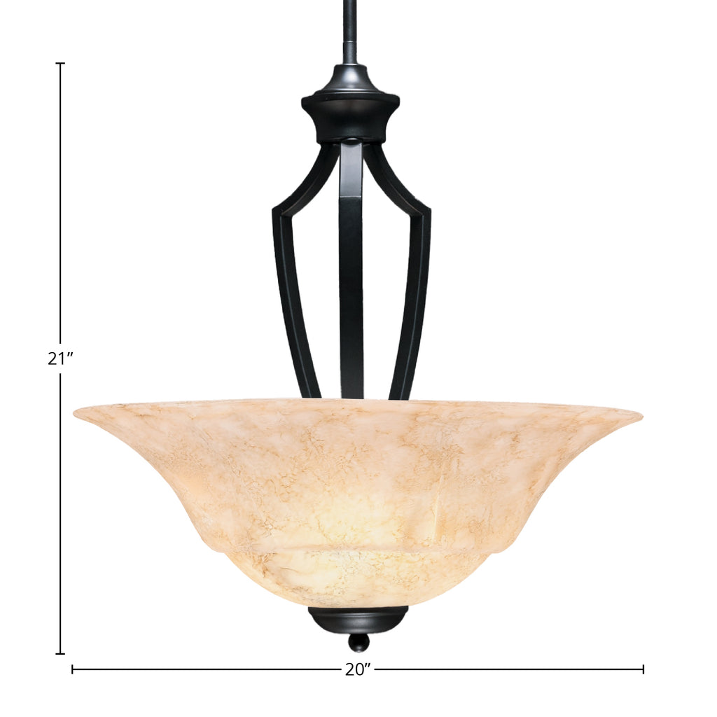 Zilo Three Light Pendant in Matte Black with 20" Italian Marble Shade