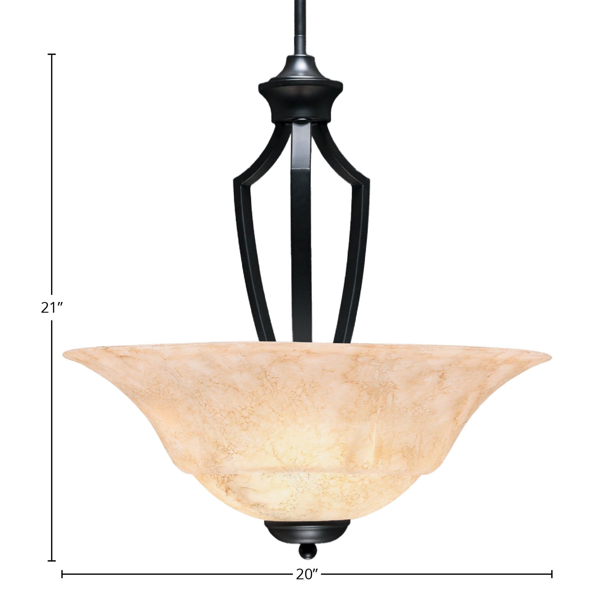 Zilo Three Light Pendant in Matte Black with 20" Italian Marble Shade