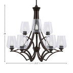 Zilo Nine Light Chandelier in Dark Granite with 5" Clear Bubble Shade