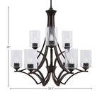 Zilo Nine Light Chandelier in Dark Granite with 4" Clear Bubble Shade