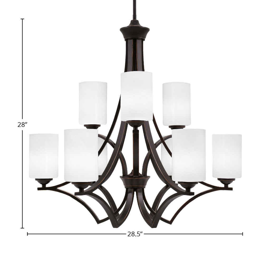 Zilo Nine Light Chandelier in Dark Granite with 4" White Marble Shade