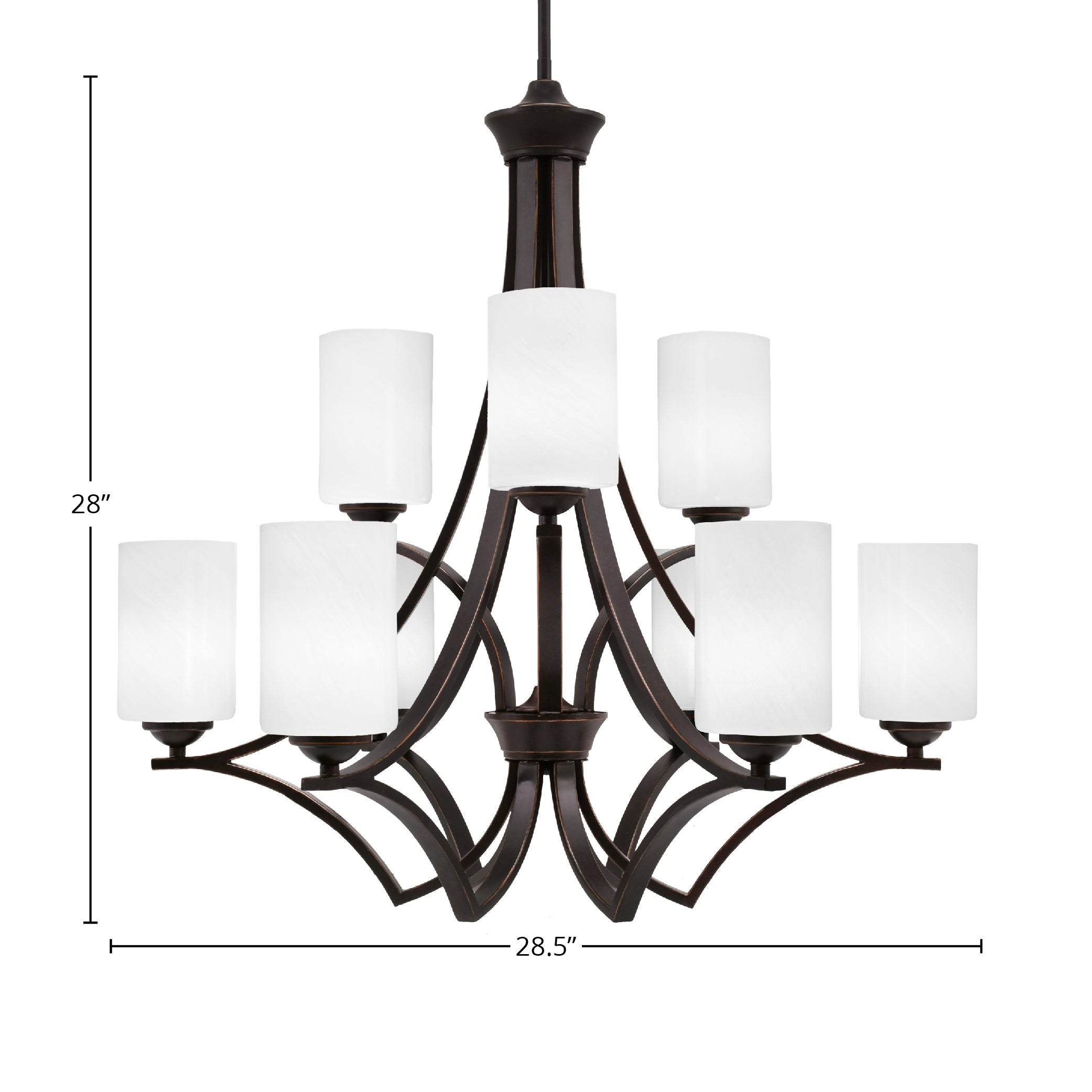 Zilo Nine Light Chandelier in Dark Granite with 4" White Marble Shade