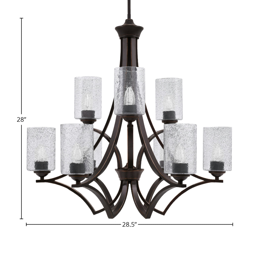Zilo Nine Light Chandelier in Dark Granite with 4" Smoke Bubble Shade