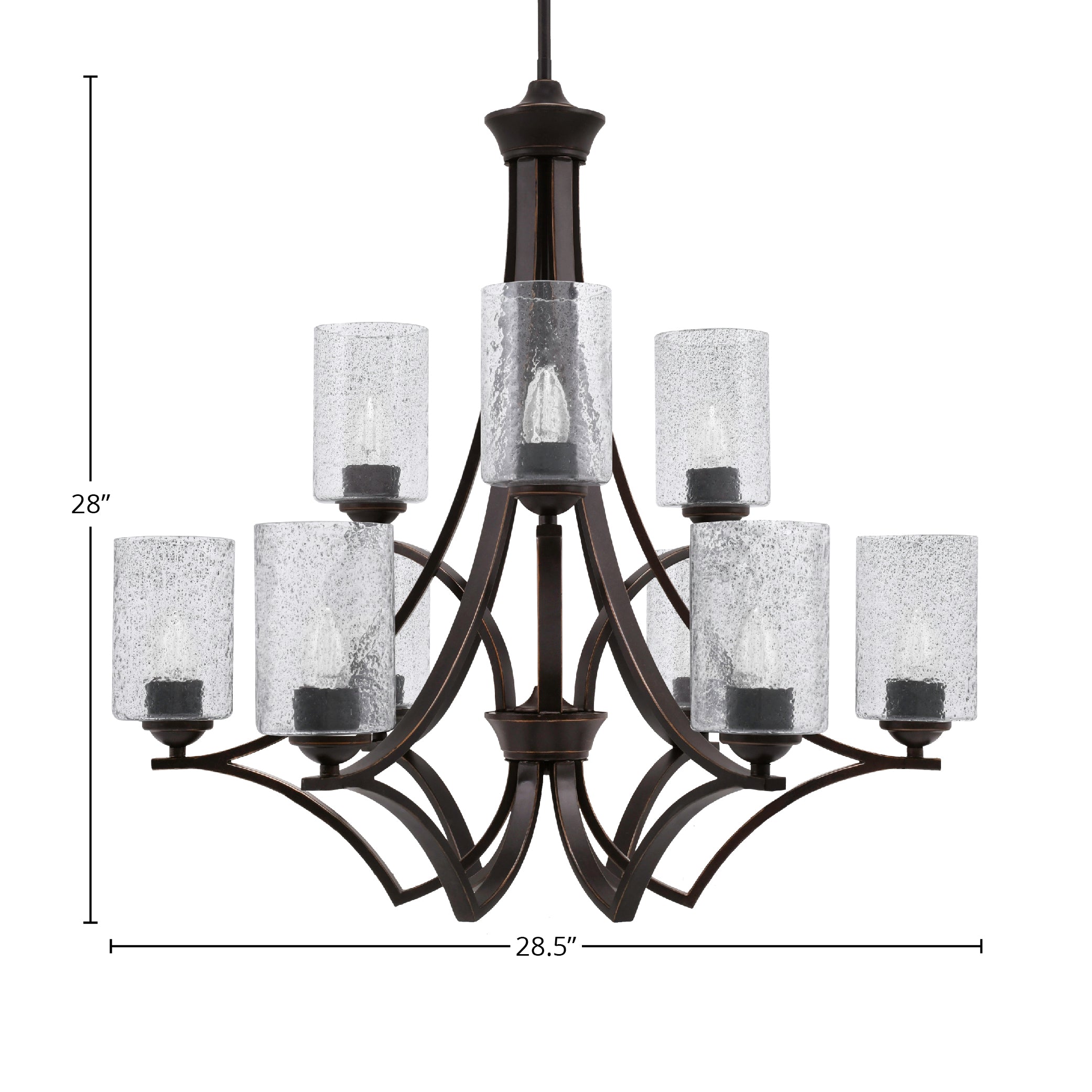 Zilo Nine Light Chandelier in Dark Granite with 4" Smoke Bubble Shade