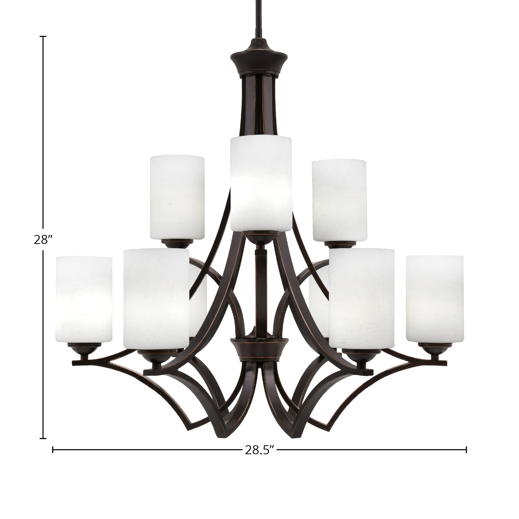 Zilo Nine Light Chandelier in Dark Granite with 4" White Muslin Shade