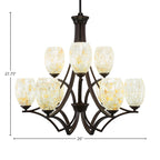 Zilo Nine Light Chandelier in Dark Granite with 5" Ivory Glaze Seashell Shade