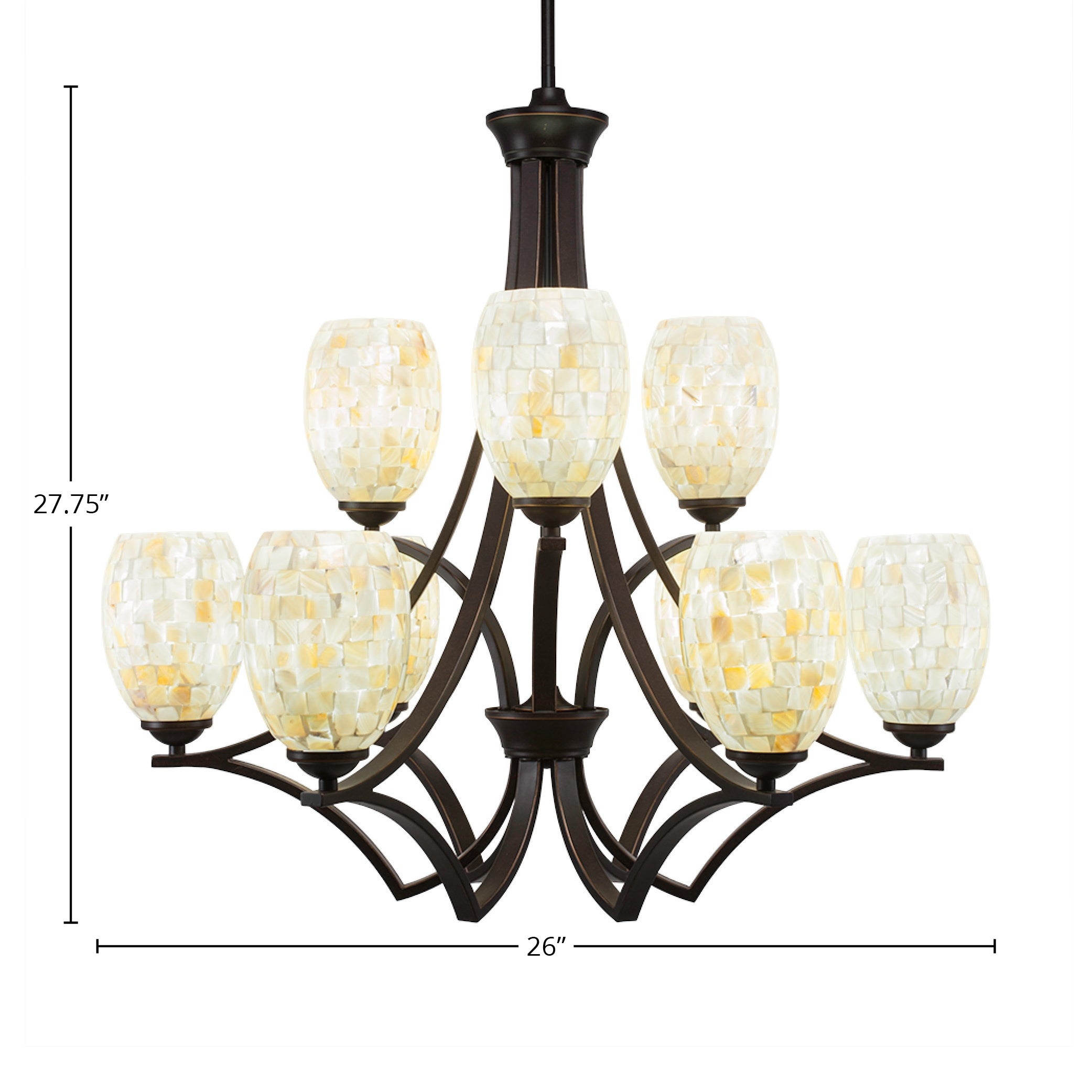 Zilo Nine Light Chandelier in Dark Granite with 5" Ivory Glaze Seashell Shade