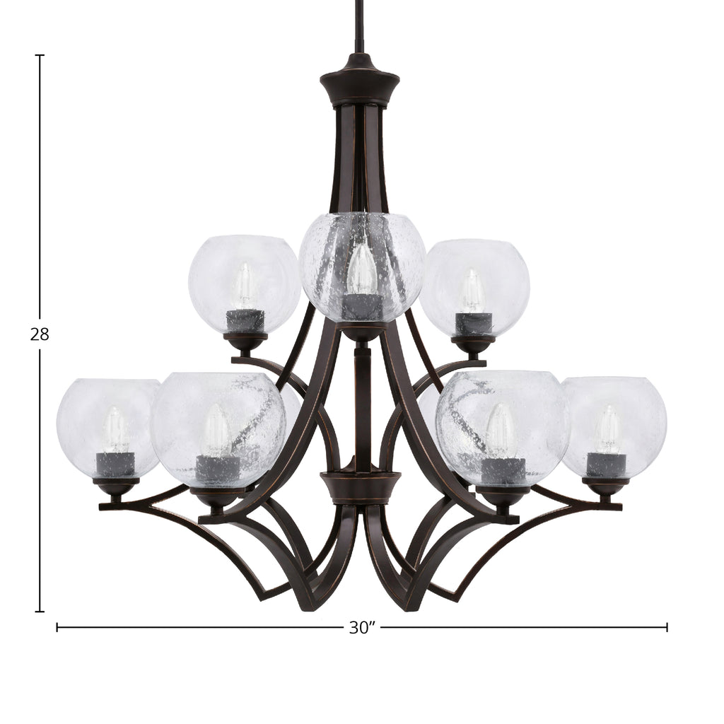 Zilo Nine Light Chandelier in Dark Granite with 5.75" Clear Bubble Shade