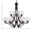 Zilo Nine Light Chandelier in Dark Granite with 5.75" Clear Bubble Shade