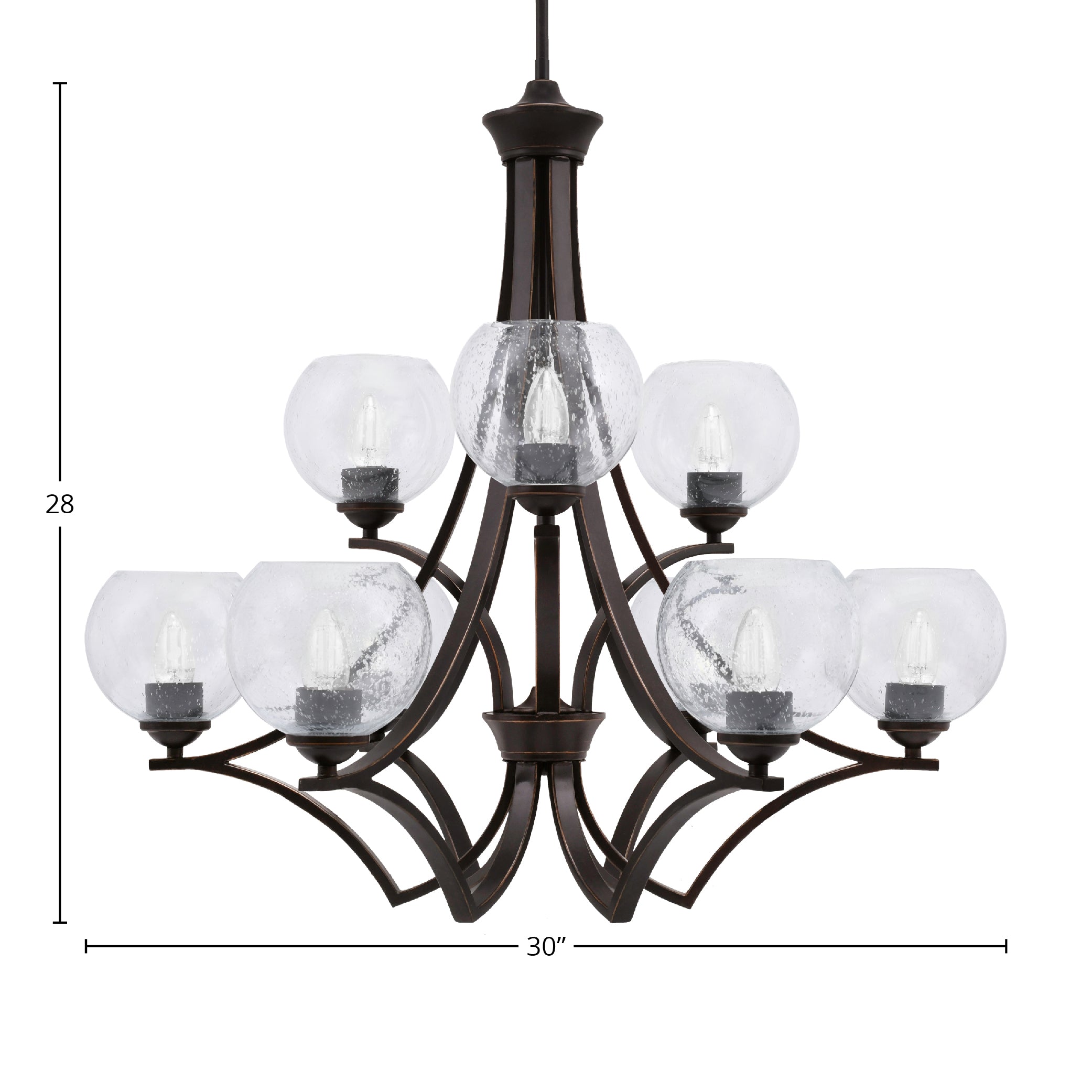 Zilo Nine Light Chandelier in Dark Granite with 5.75" Clear Bubble Shade