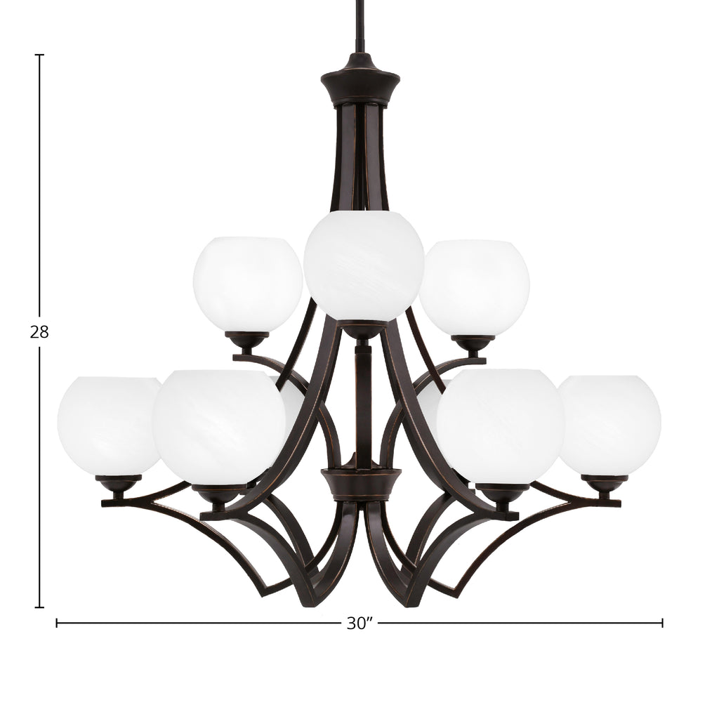 Zilo Nine Light Chandelier in Dark Granite with 5.75" White Marble Shade
