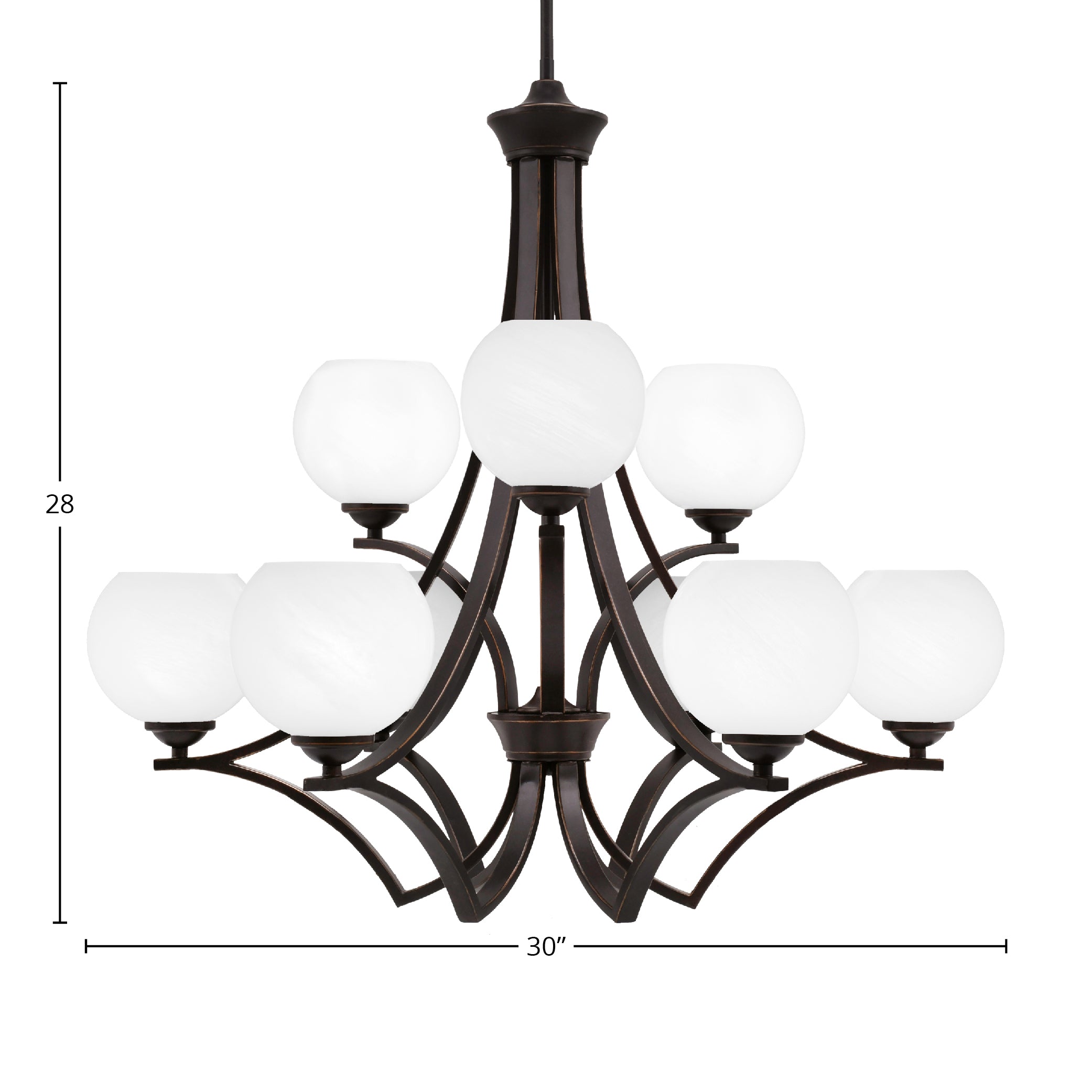 Zilo Nine Light Chandelier in Dark Granite with 5.75" White Marble Shade