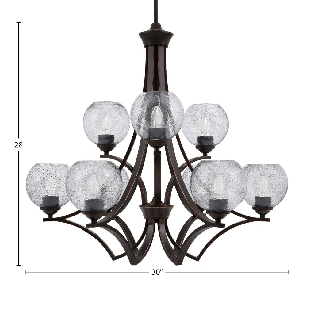Zilo Nine Light Chandelier in Dark Granite with 5.75" Smoke Bubble Shade