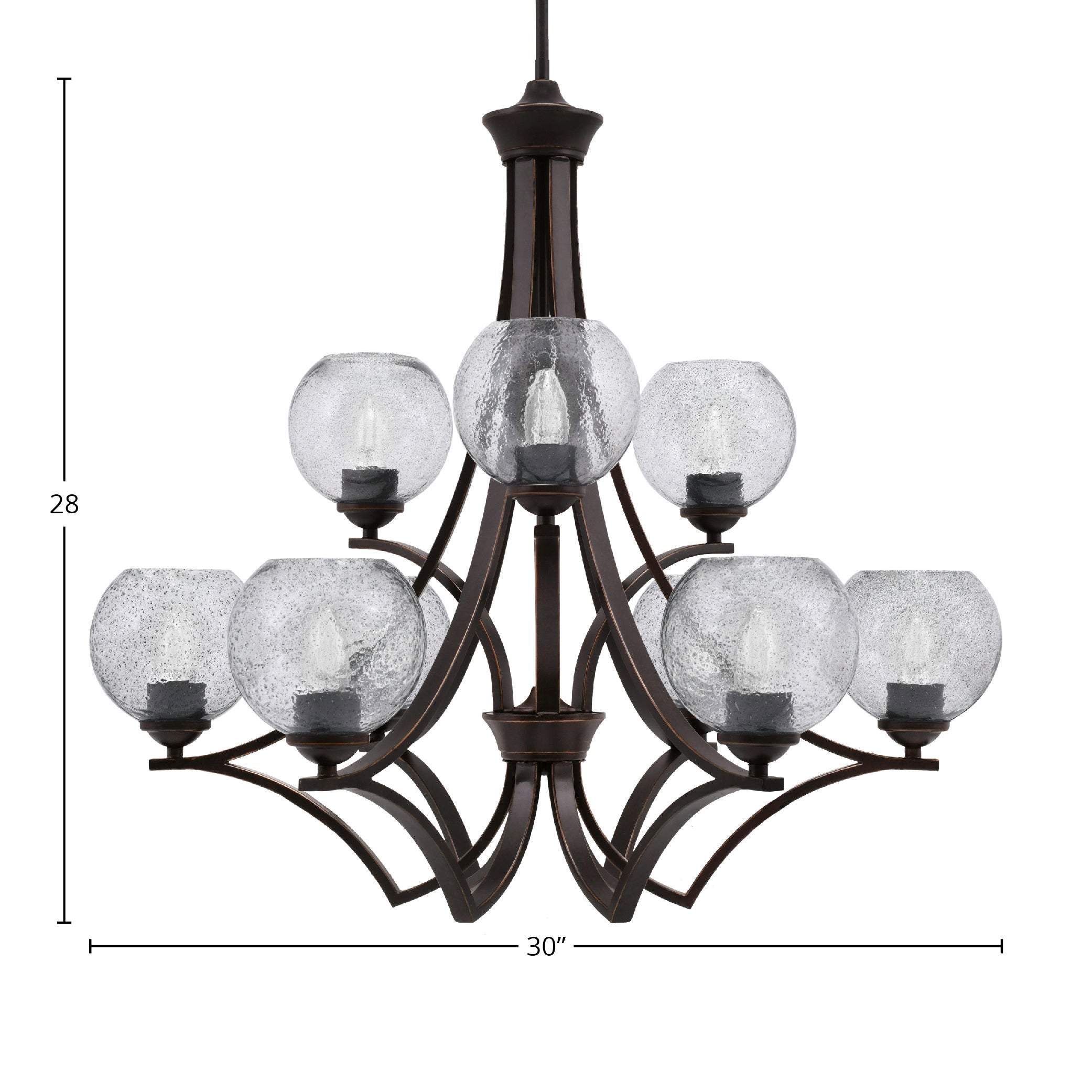Zilo Nine Light Chandelier in Dark Granite with 5.75" Smoke Bubble Shade