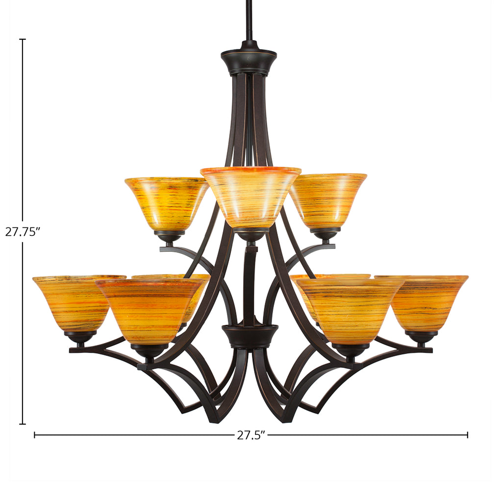 Zilo Nine Light Chandelier in Dark Granite with 7" Firré Saturn Shade