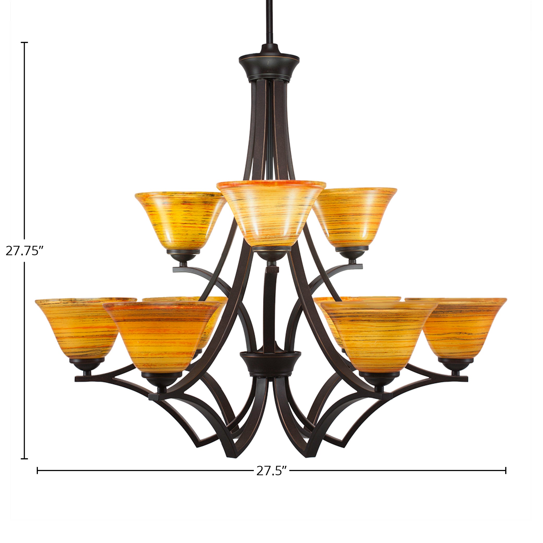 Zilo Nine Light Chandelier in Dark Granite with 7" Firré Saturn Shade