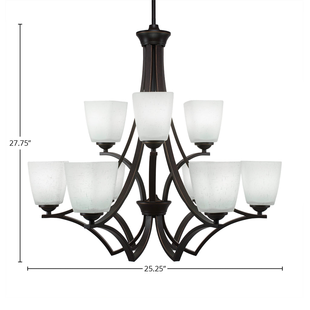 Zilo Nine Light Chandelier in Dark Granite with 4.5" Square White Muslin Shade