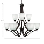 Zilo Nine Light Chandelier in Dark Granite with 4.5" Square White Muslin Shade