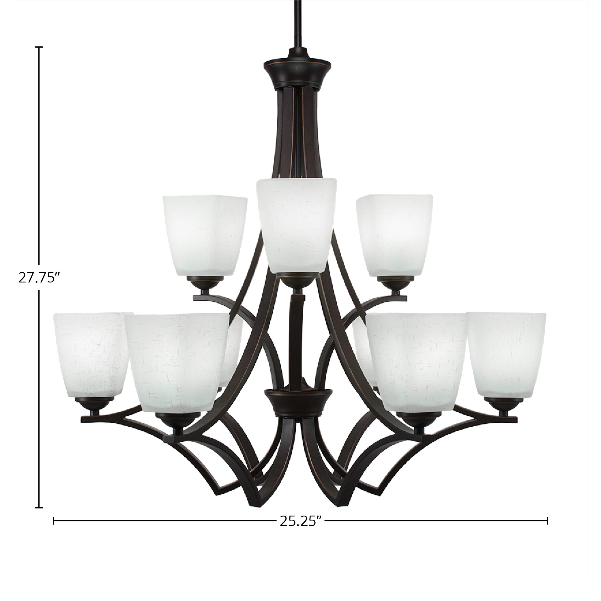 Zilo Nine Light Chandelier in Dark Granite with 4.5" Square White Muslin Shade