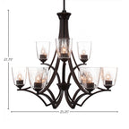 Zilo Nine Light Chandelier in Dark Granite with 4.5" Square Clear Bubble Shade
