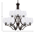 Zilo Nine Light Chandelier in Dark Granite with 6" Clear Bubble Shade