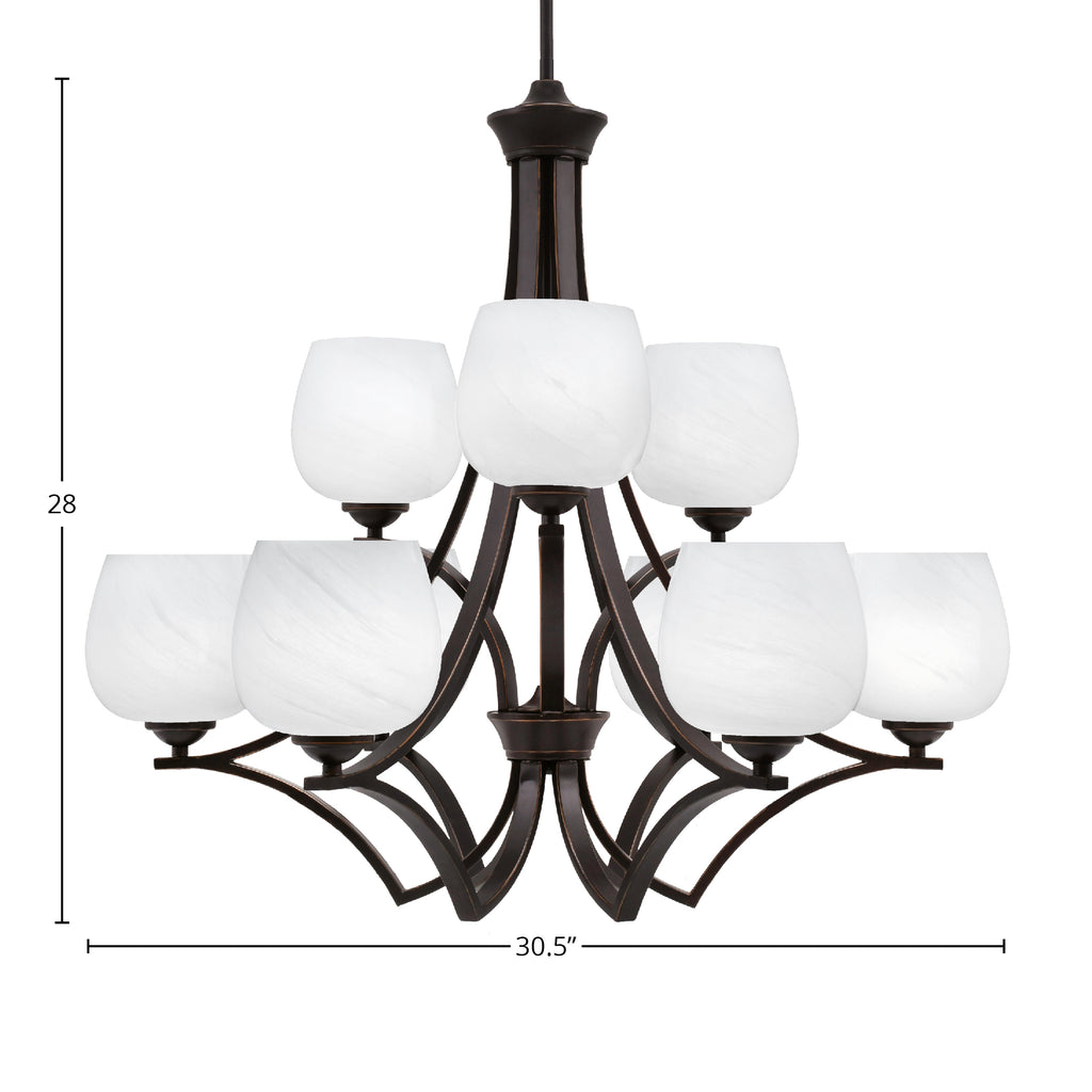 Zilo Nine Light Chandelier in Dark Granite with 6" White Marble Shade