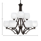 Zilo Nine Light Chandelier in Dark Granite with 6" White Marble Shade