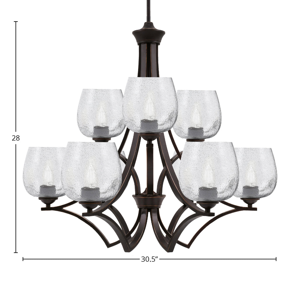 Zilo Nine Light Chandelier in Dark Granite with 6" Smoke Bubble Shade