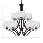 Zilo Nine Light Chandelier in Dark Granite with 6" Smoke Bubble Shade