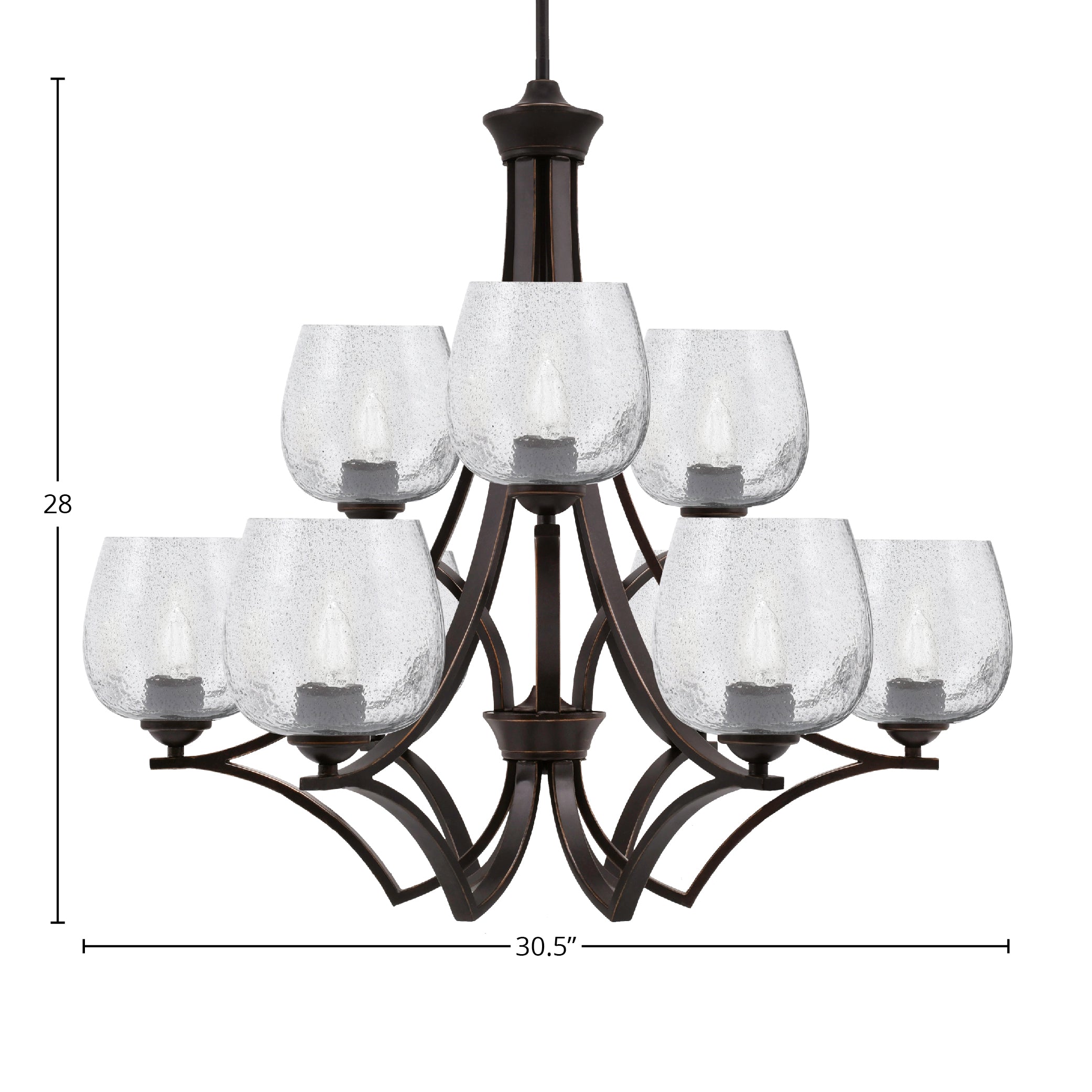 Zilo Nine Light Chandelier in Dark Granite with 6" Smoke Bubble Shade