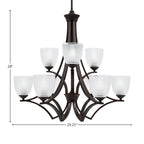 Zilo Nine Light Chandelier in Dark Granite with 5" Clear Ribbed Shade