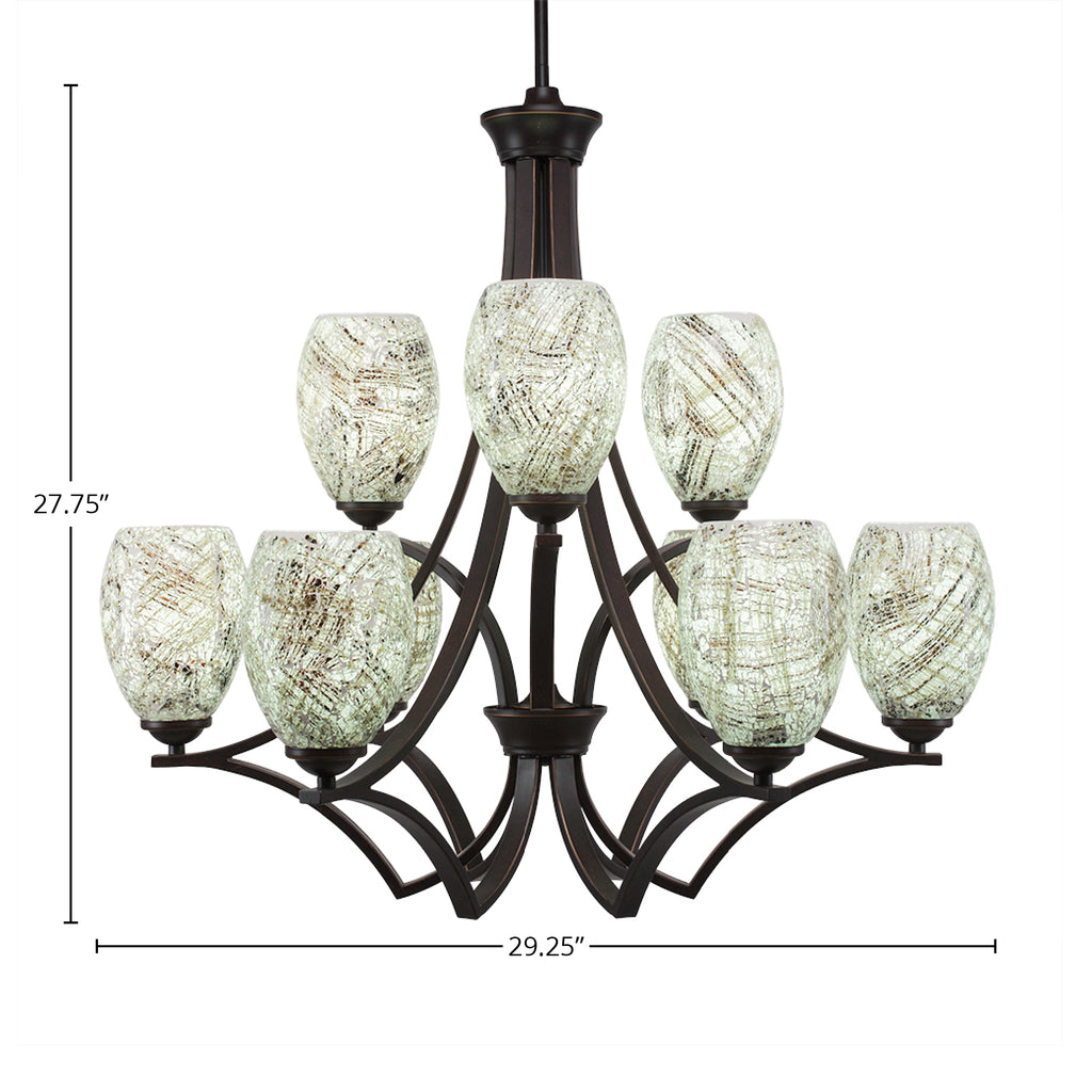 Zilo Nine Light Chandelier in Dark Granite with 5" Natural Fusion Shade