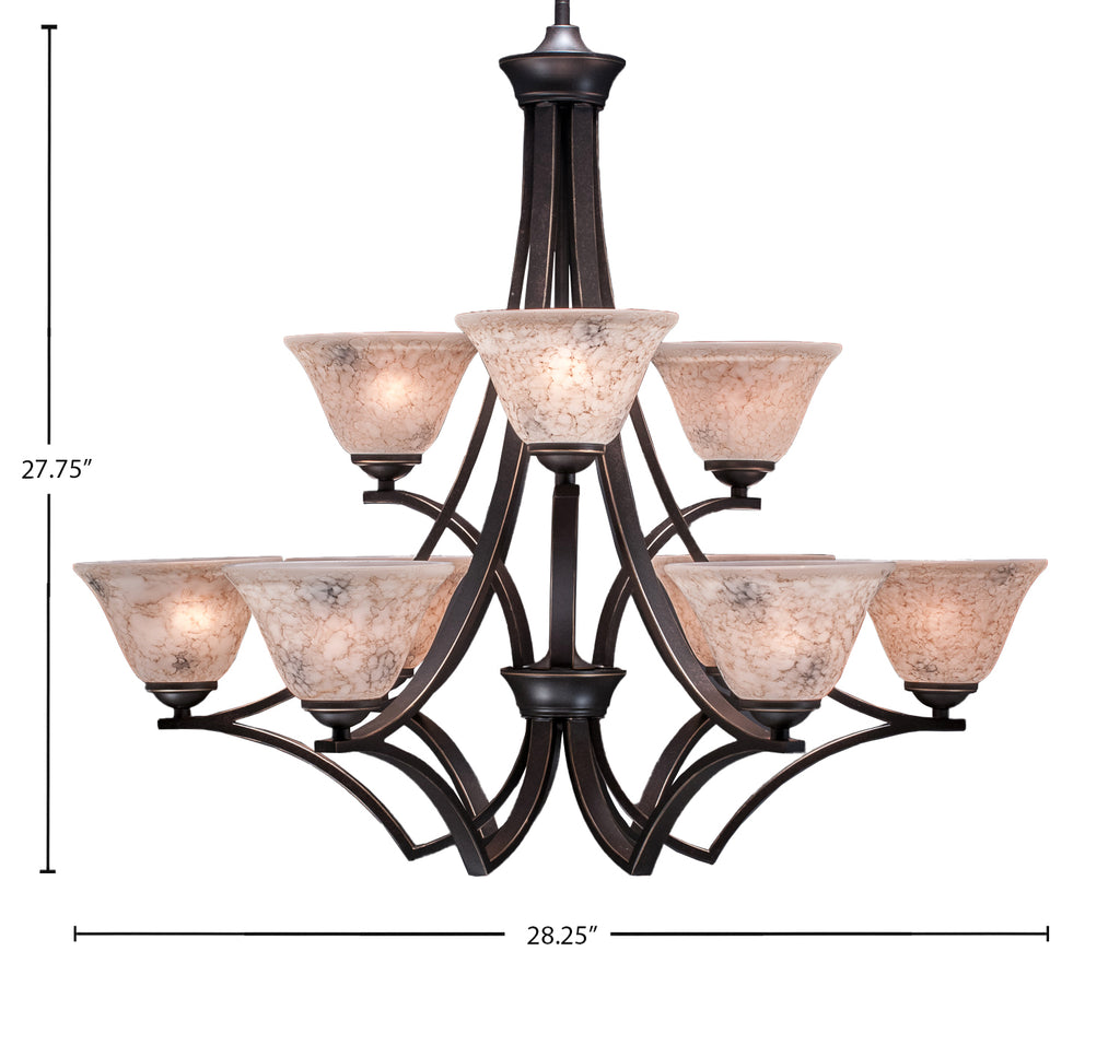 Zilo Nine Light Chandelier in Dark Granite with 7" Italian Marble Shade