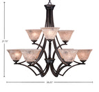 Zilo Nine Light Chandelier in Dark Granite with 7" Italian Marble Shade
