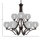 Zilo Nine Light Chandelier in Dark Granite with 6" Clear Ribbed Shade