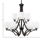Zilo Nine Light Chandelier in Dark Granite with 5" White Linen Shade