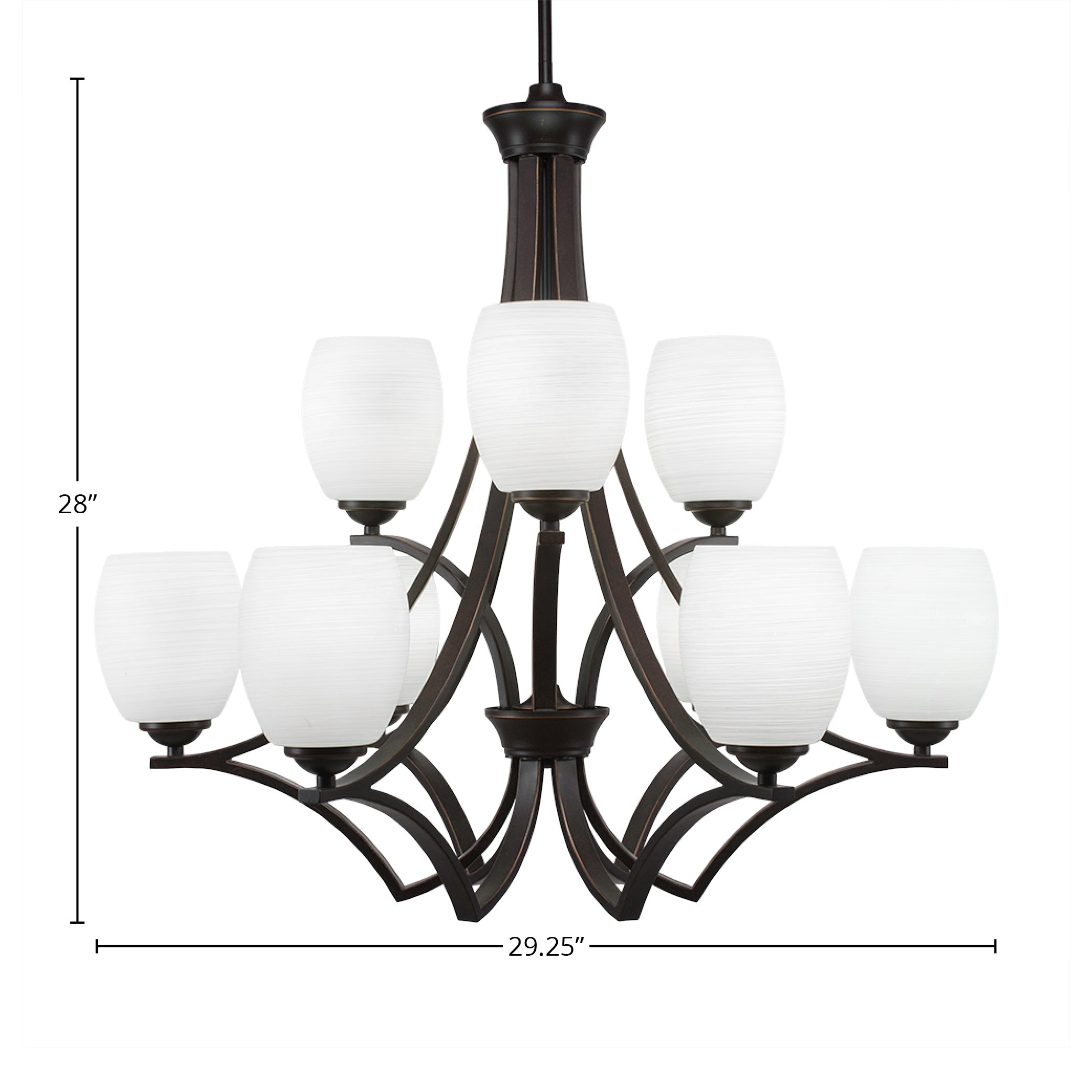 Zilo Nine Light Chandelier in Dark Granite with 5" White Linen Shade
