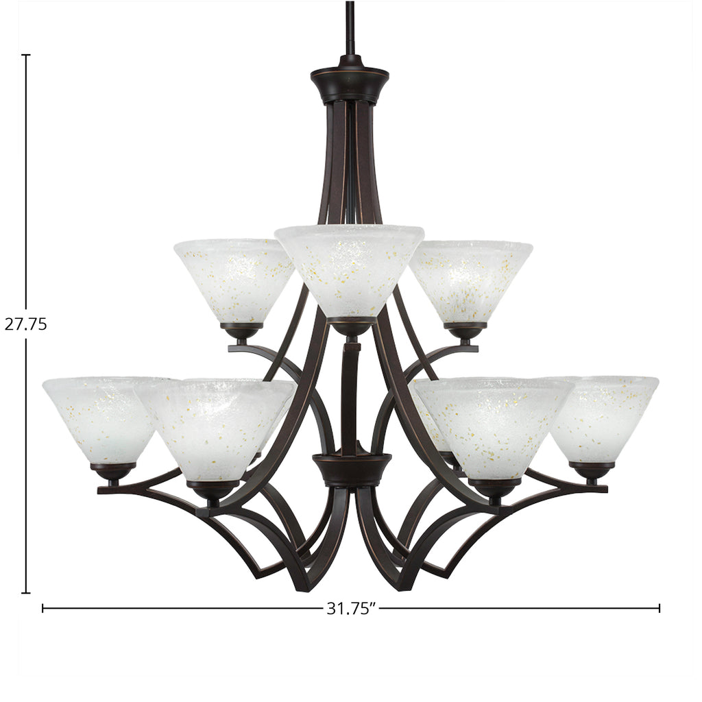 Zilo Nine Light Chandelier in Dark Granite with 7" Gold Ice Shade
