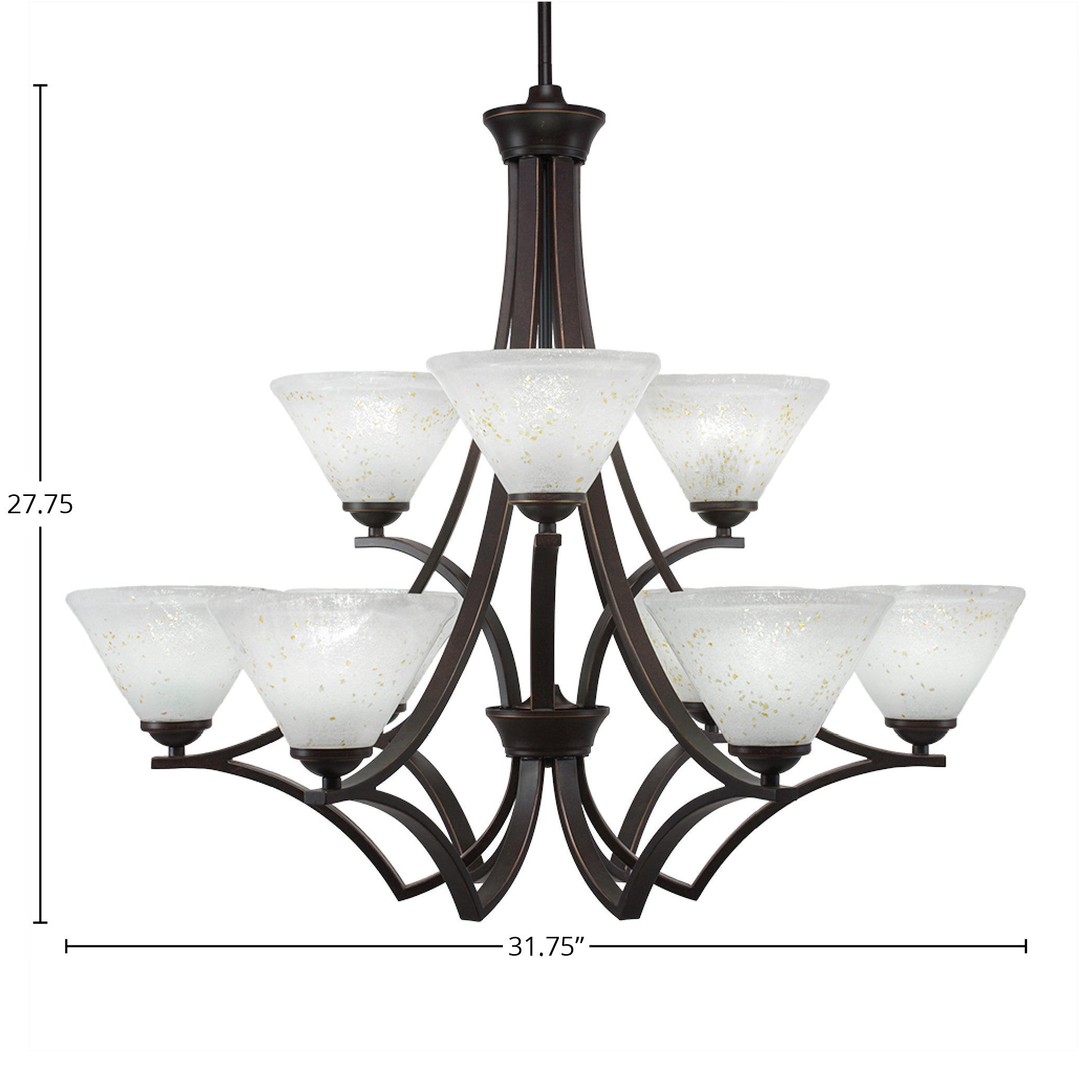 Zilo Nine Light Chandelier in Dark Granite with 7" Gold Ice Shade