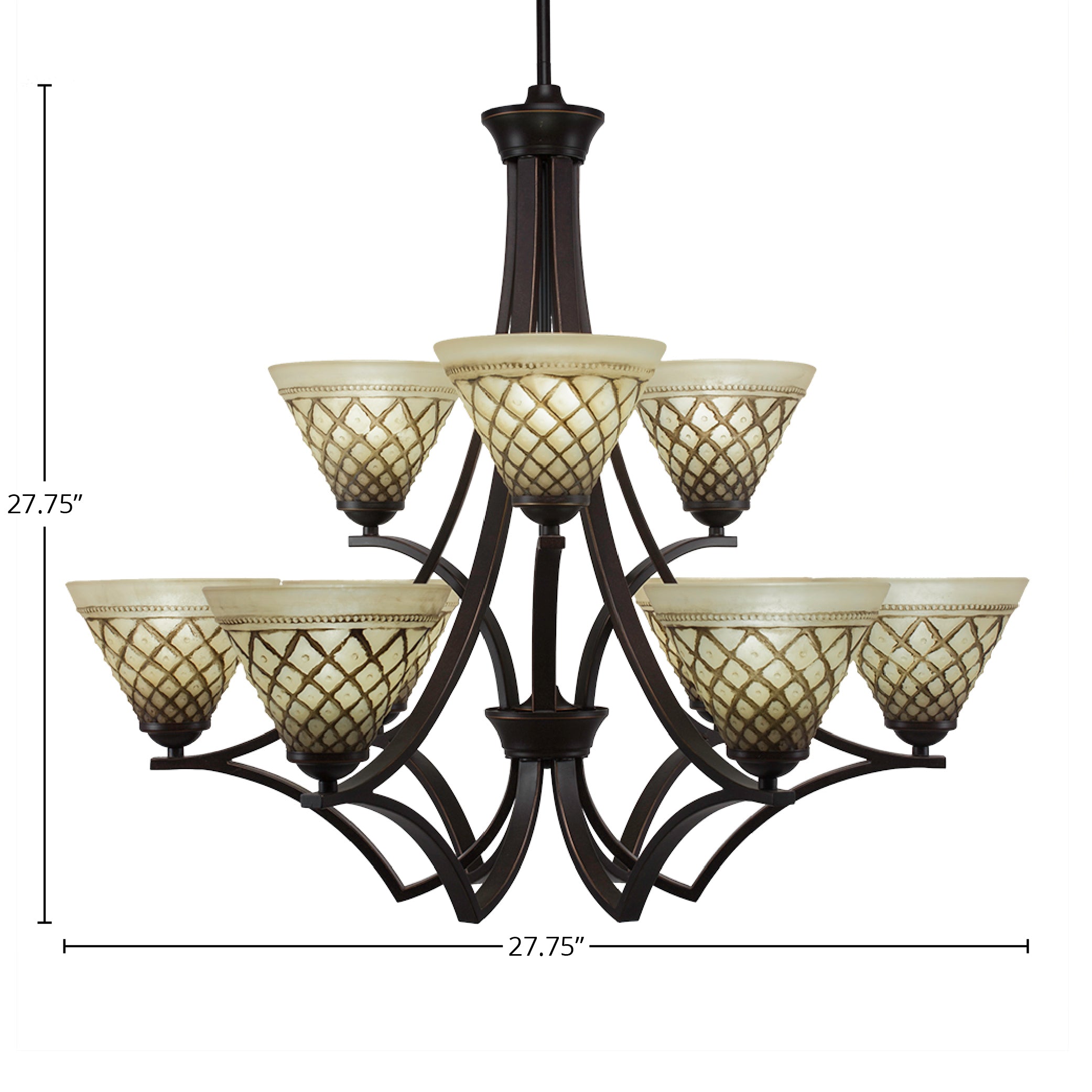 Zilo Nine Light Chandelier in Dark Granite with 7" Chocolate Icing Shade