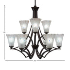 Zilo Nine Light Chandelier in Dark Granite with 5.5" Fluted Frosted Crystal Shade