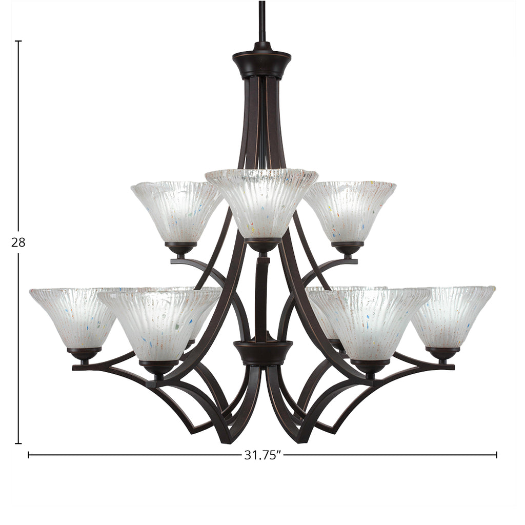 Zilo Nine Light Chandelier in Dark Granite with 7" Frosted Crystal Shade