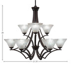 Zilo Nine Light Chandelier in Dark Granite with 7" Frosted Crystal Shade