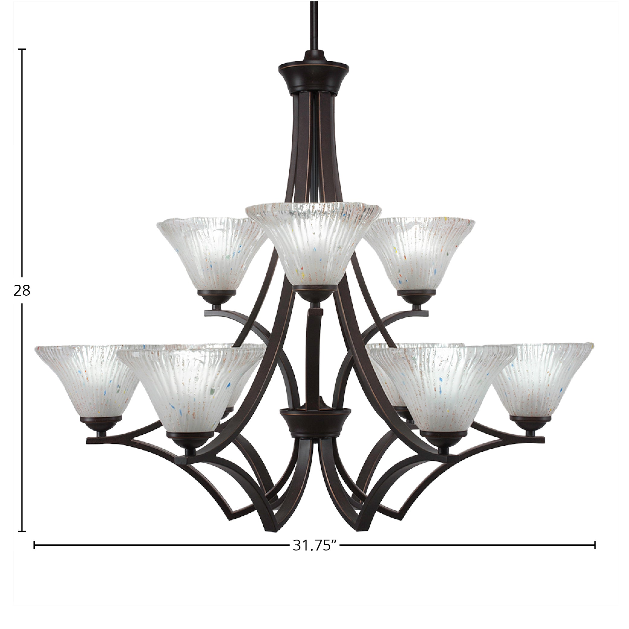 Zilo Nine Light Chandelier in Dark Granite with 7" Frosted Crystal Shade
