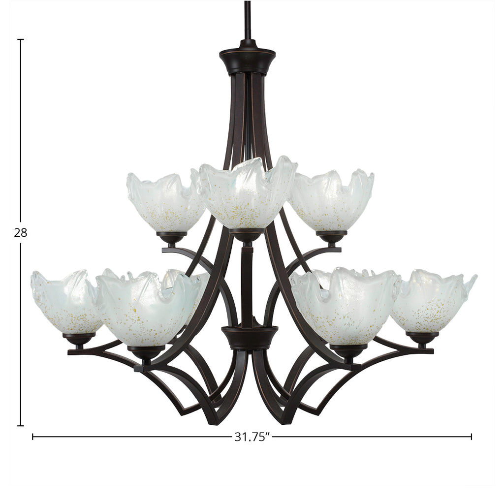 Zilo Nine Light Chandelier in Dark Granite with 7" Gold Ice Shade