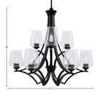 Zilo Nine Light Chandelier in Matte Black with 5" Clear Bubble Shade